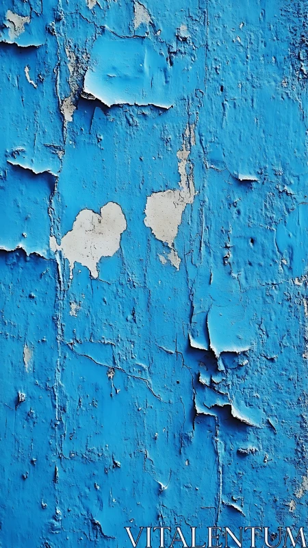 Peeling blue wall becomes abstract seascape of cracked color.