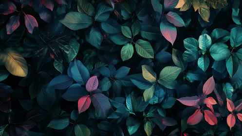 Chromatic foliage canopy rendered with cinematic split-tone lighting