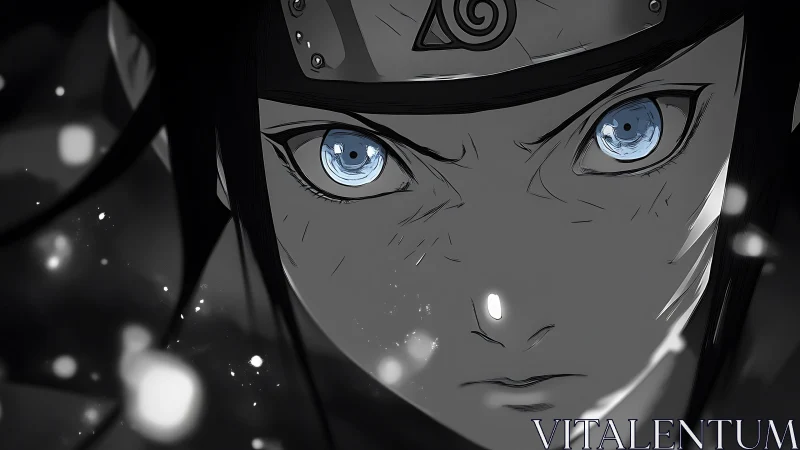 Intense anime close-up isolates determined blue-eyed gaze