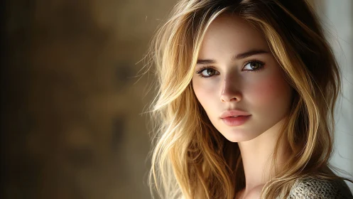 Young woman portrait in soft natural window lighting.