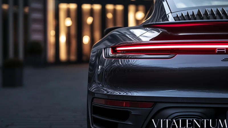 Rear sports car close-up shows LED taillight and body lines