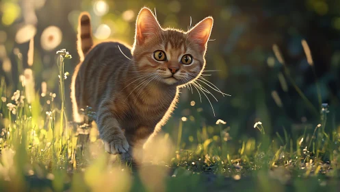 Curious Tabby Kitten Exploring Golden Meadow.