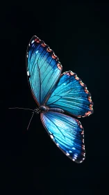 Iridescent blue butterfly in high contrast optical isolation.