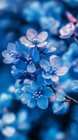Delicate blue blossoms cluster in soft focus garden.