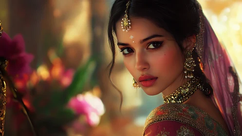 Digital portrait depicts woman in ornate traditional attire