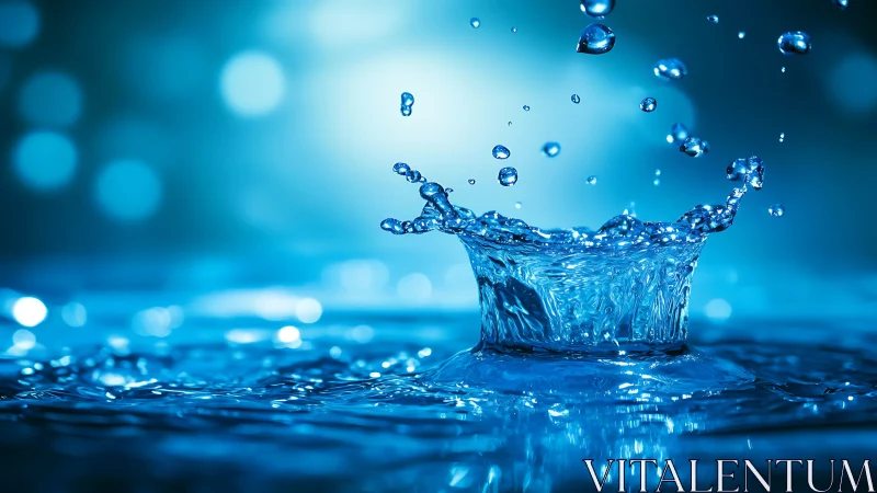 Gentle water splash rises in a calm blue, glowing world