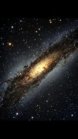 Starlit spiral galaxy drifts through inkblack cosmic hush.