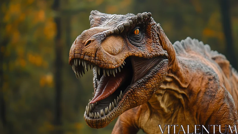 Predatory theropod dinosaur roaring, high-detail skin and teeth
