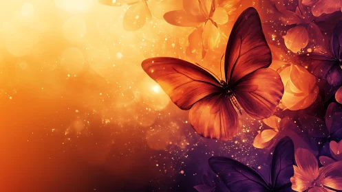 Luminescent orange butterfly cluster against bokeh-suffused gradient