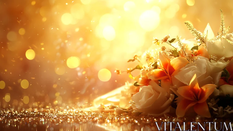 Luminous floral still life in warm bokeh field lighting.