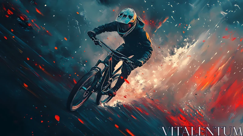 Cyclist executing performance maneuver with dynamic particle effect