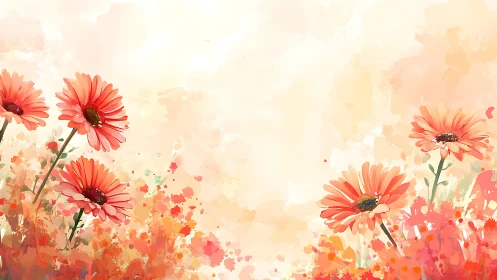 Watercolor Gerberas Dance Through Peachy Dreamscape