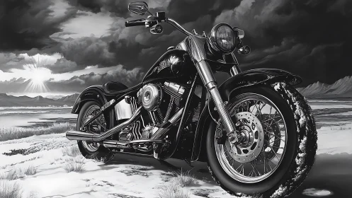 Snowdusted cruiser waits for storms to clear the frozen road