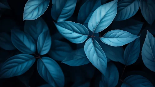 Teal foliage pattern in low key botanical macro study.