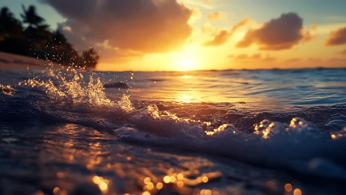 Sunlit surf whispers along a glowing tropical shoreline.