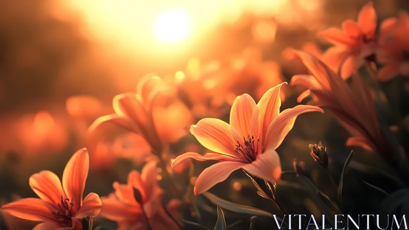 Golden Hour Lilies Glowing in Warm Sunlight.