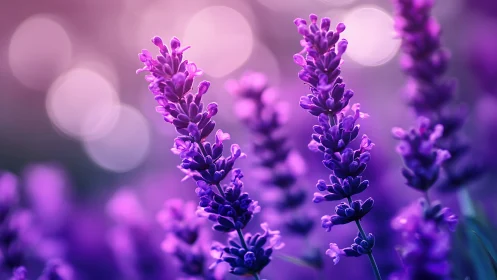 Purple lavender flowers with bokeh background in focused botanical composition.