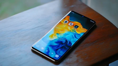 Premium Smartphone with Vibrant Abstract Wallpaper.
