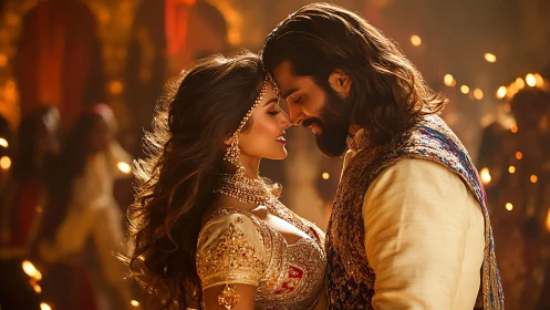 Ornate Bridal Moment Under Golden Lights