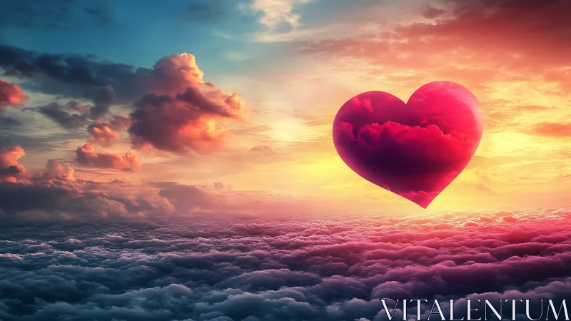 Red Heart Over Clouds at Sunset
