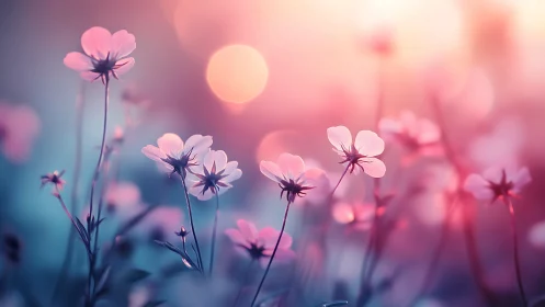 Delicate Cosmos Flowers Glowing in Soft Pastel Dreamscape