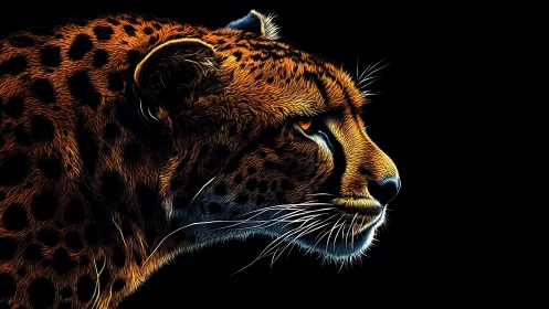 Luminescent Feline Profile: Neon-Rendered Cheetah Against Obsidian Ground.