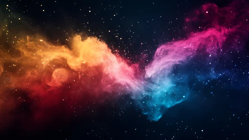 Dreamy rainbow nebula swirling softly through starlit space.