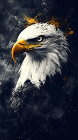 Bold eagle portrait glowing with stormy golden energy.