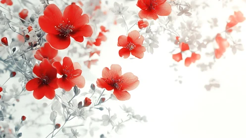 Red Flowers Against Soft White Backdrop with Dreamy Blur