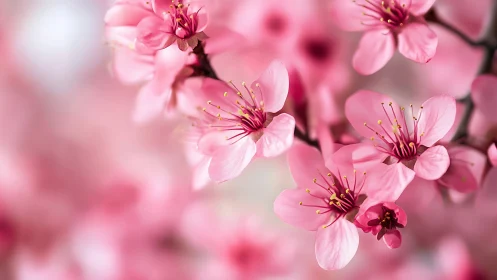 Pink Blossom Cluster: Delicate Floral Petals with Prominent Stamens.