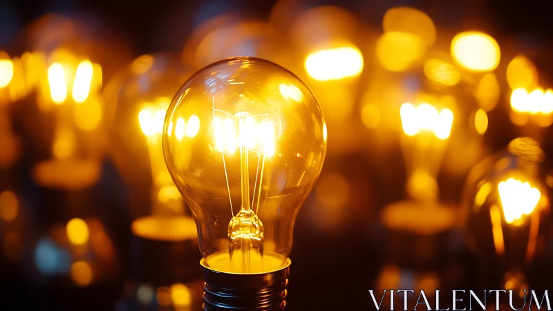 Illuminated tungsten light bulbs in warm orange glow cluster.