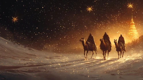 Three cloaked riders glowward bound through swirling starlight
