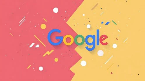 Google logo pops amid playful geometric pastel backdrop