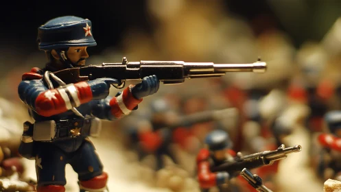 Vintage Lead Soldier in Union Uniform Aiming Rifle Across Diorama.
