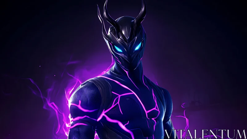 Neon horned vigilante crackles with violet stormlight power.