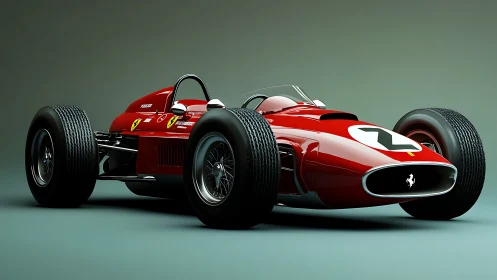 Vintage red Formula race car renders with studio lighting.