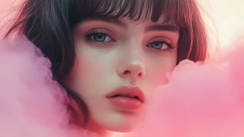Soft gaze in pastel clouds and cotton-candy daydreams.