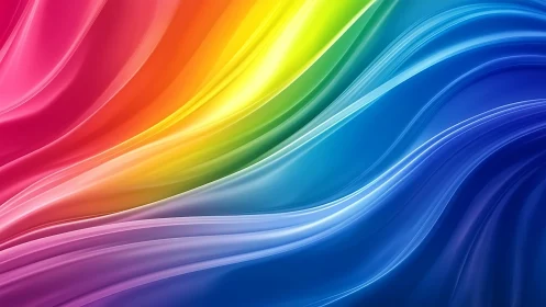 Radiant rainbow light waves flow across a glossy abstract field