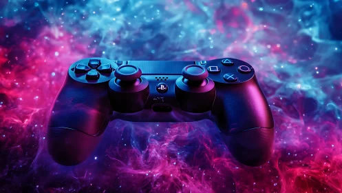 Cosmic gamepad drifts through neon galaxies of pure play
