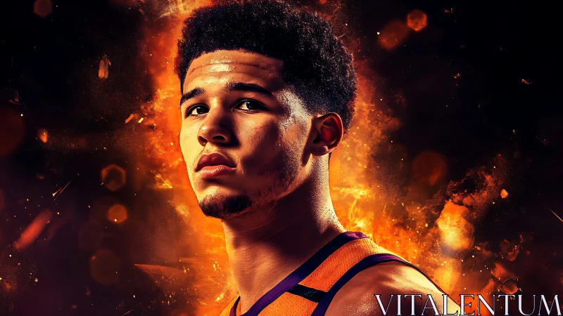 Flame crowned hooper studies the court through molten light