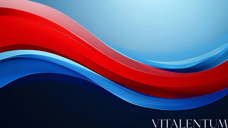 Curved red and blue glossy ribbons cross on light gradient