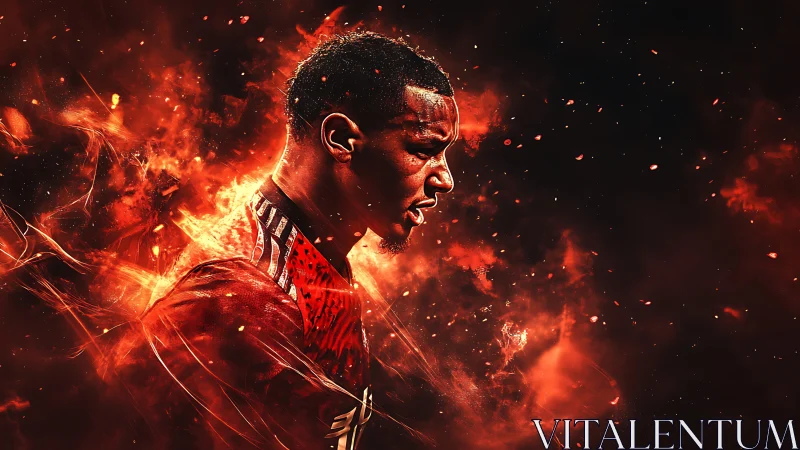Fiery football portrait ignites with dynamic red energy.