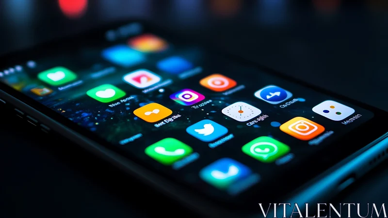 Smartphone home screen with colorful social media apps.