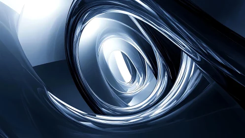 Futuristic Metallic Abstract Spiral in Cool Blue Tones, Digital Art.