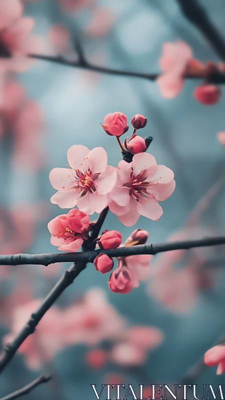 Spring Blossoms on Dark Branch Structure.