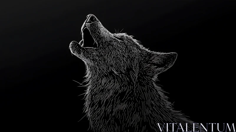Silver lines carve a lone wolf’s howl from the darkness