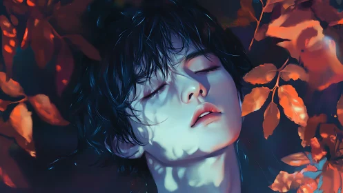 Moonlit dreamer lets autumn shadows paint their quiet skin