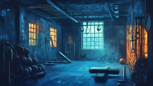 Midnight iron sanctuary glows in moody neon gym light.