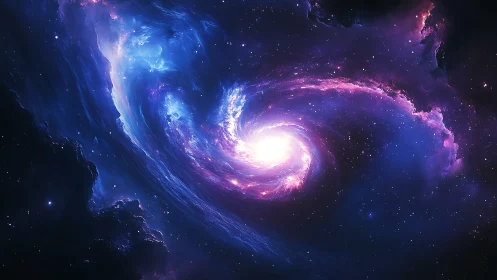 Cosmic spiral nebula glowing within deep violet space.