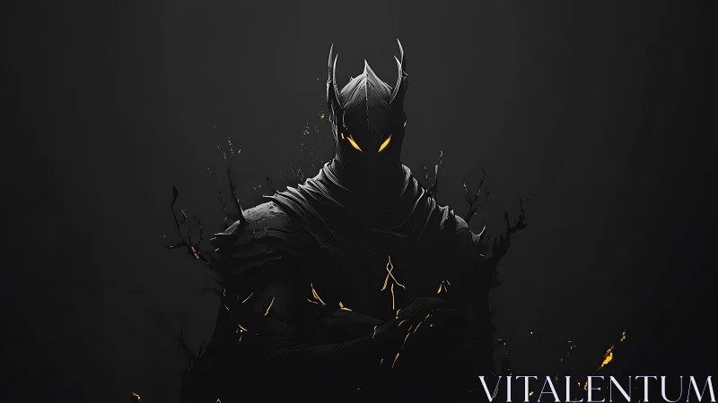 Shadow knight stands in burning embers of darkness.